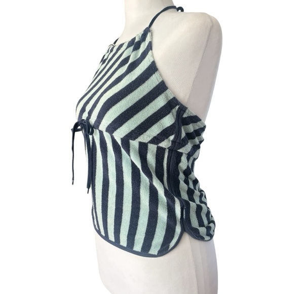 Tommy Jeans Y2K Stripped Terry Cloth Halter Top Size Medium Front Tie - Picture 3 of 11